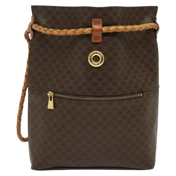 CELINE Macadam Canvas Backpack Pvc Leather Brown Gold - Picture 2 of 12